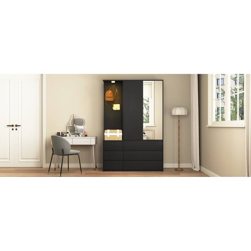 Wardrobe Closet 70.8" H, Bedroom Wooden Wardrobe with 3 Doors 2 Drawers, Modern Clothing Storage Cabinet Combination