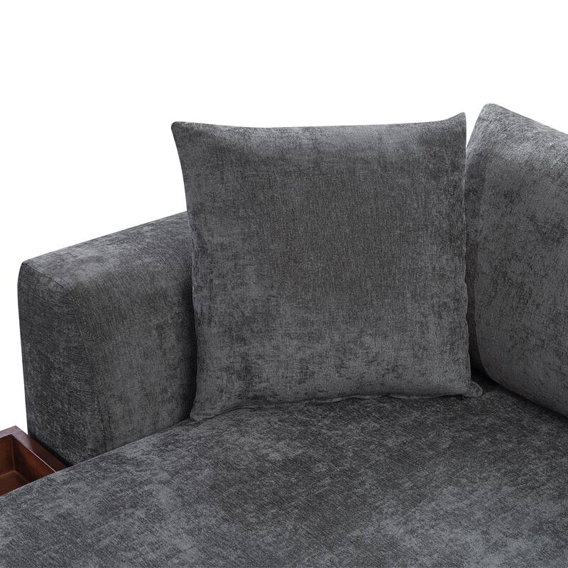 Chenille Upholstered Cloud Sofa L-Shaped Couch with Chaise Lounge & Storage