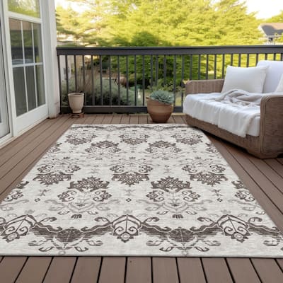 Machine Washable Indoor/ Outdoor Chantille Damask Medallion Rug