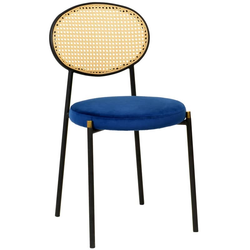 Euston Set of 4 Modern Dining Chair with Wicker Back & Upholstered Velvet Seat for Home Office Living Room & Kitchen