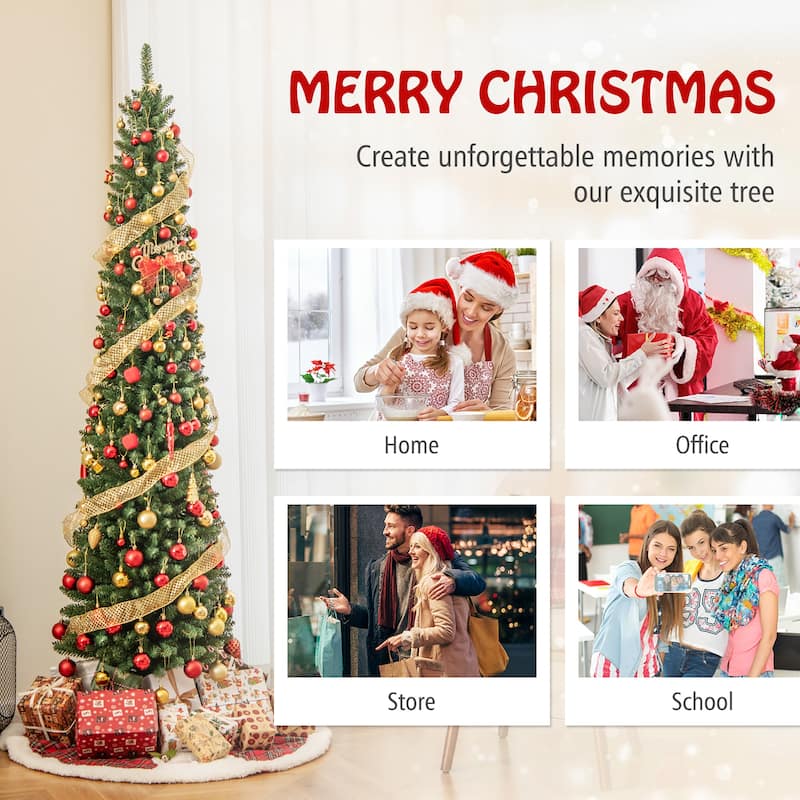 Gymax 7/8 FT Pencil Christmas Tree Artificial Xmas Tree w/ 523/671 - See Details