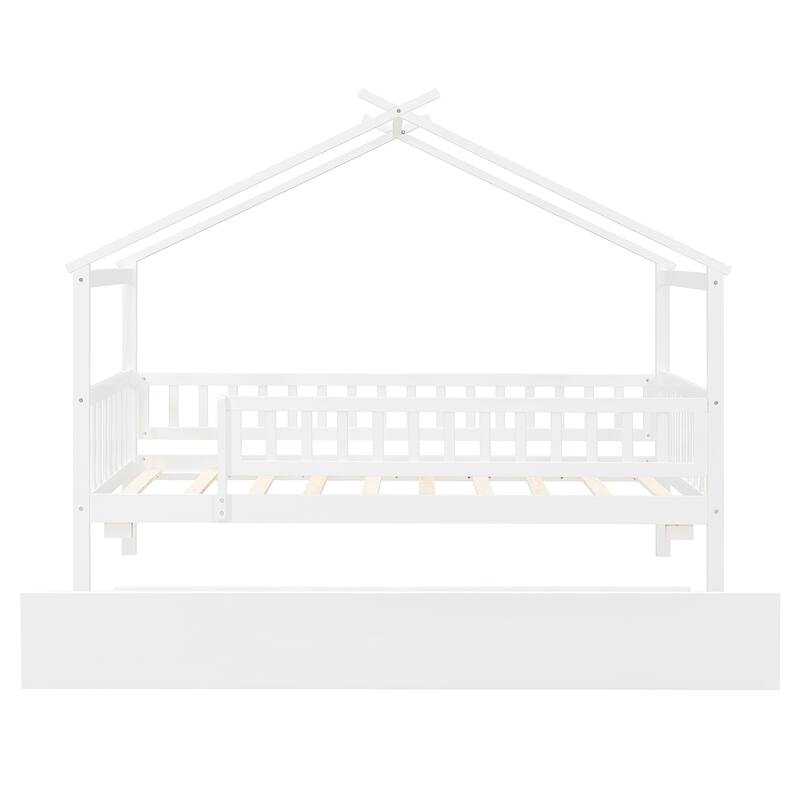 Twin Size Wooden House Bed with Twin Size Trundle