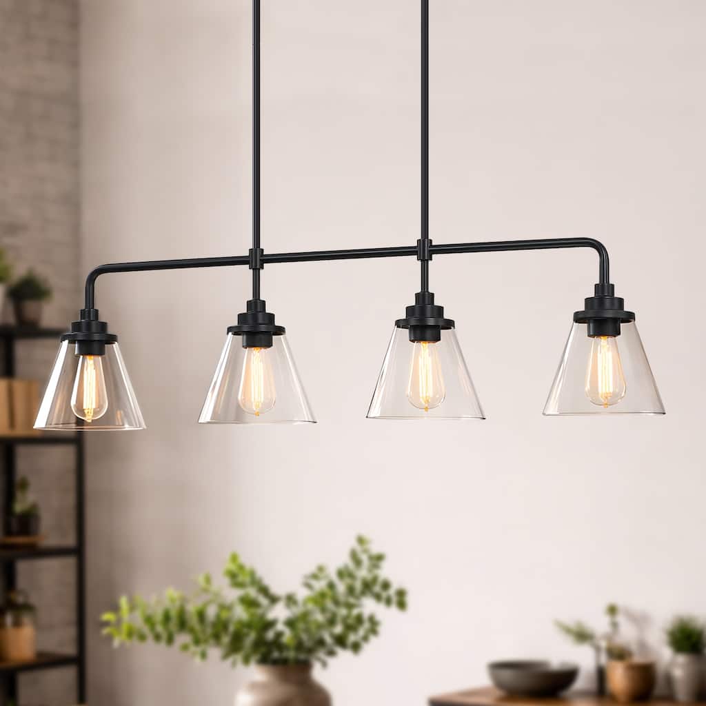4-Light Black Kitchen Island Light Liner Chandelier - 38.6 in. W