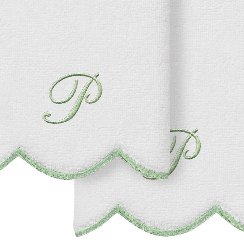Authentic Hotel and Spa 100% Turkish Cotton Green ADORNIA Scallop Personalized 2 Piece Fingertip Towel Set - 2 Fingertip Towels