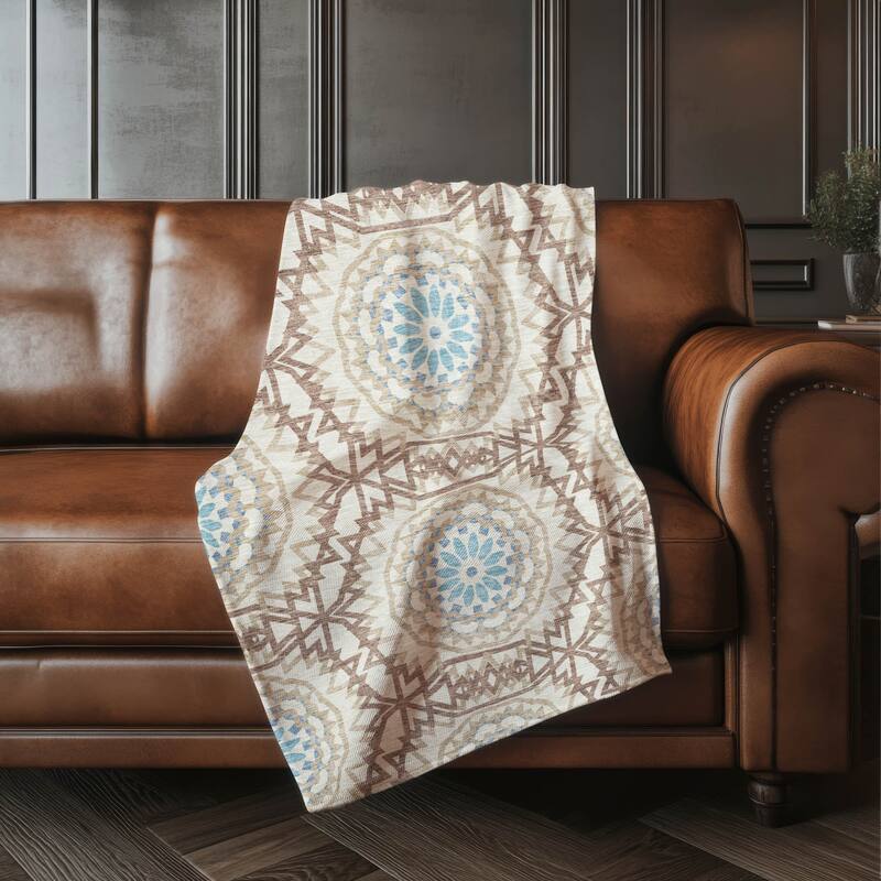 Premium Machine Washable Boho Suzani Sherpa Throw Blanket - Khaki - 4'2" x 5'10"