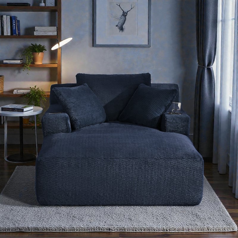 Oversized Chaise Lounge Chair Indoor, No Assembly Sleeper Sofa with Faux Fur Upholstery for Living Room or Office