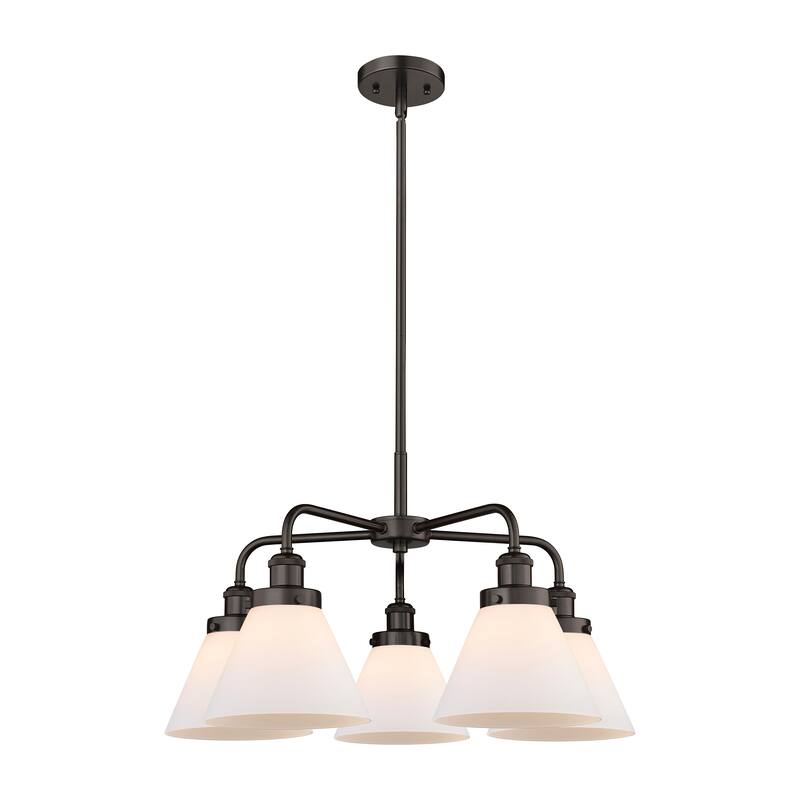 Innovations Lighting Cone - 5 Light 26" Stem Hung Chandelier - Oil Rubbed Bronze/Matte White