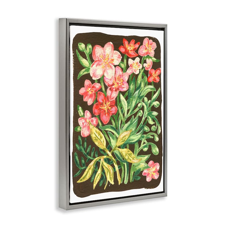 Stupell Garden Flowers on Brown Framed Floater Canvas Wall Art Design By Hannah Moren