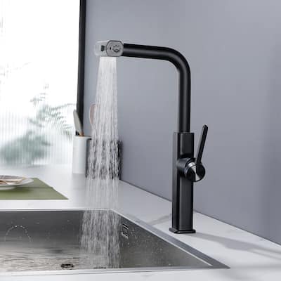 Modern 180 Degree Swivel Single Handle Kitchen Faucet with Pull Down Sprayer 3-Function Mode