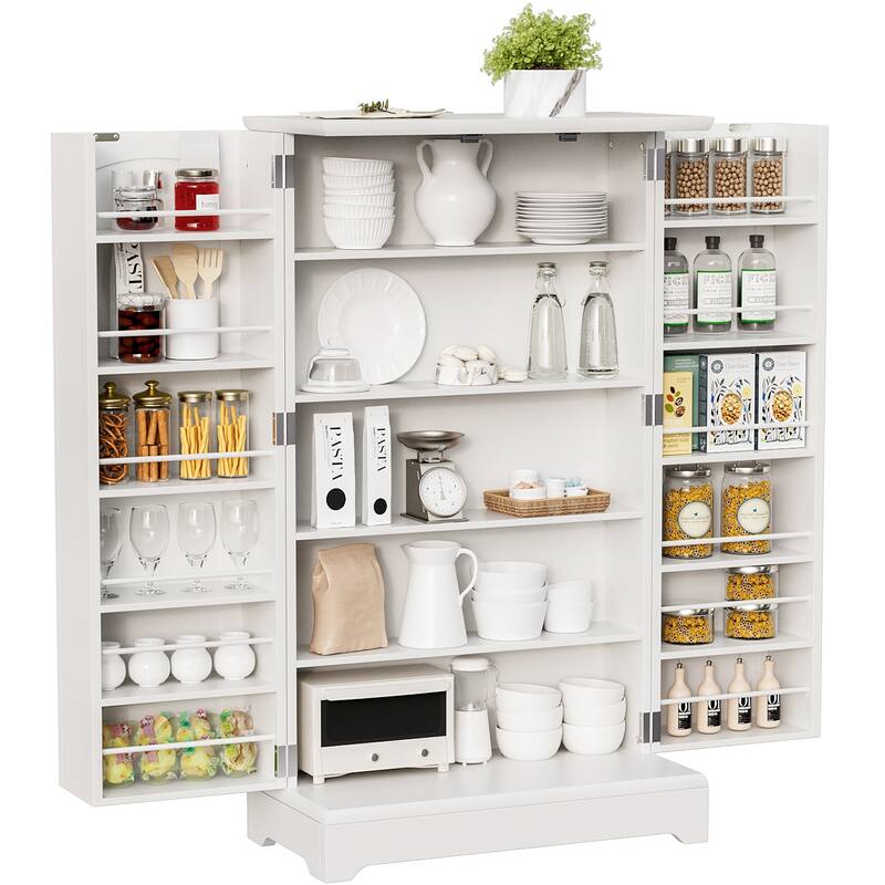 Furniwell Kitchen Pantry Storage Cabinet with Two Doors, White