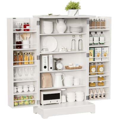 Furniwell Kitchen Pantry Storage Cabinet with Two Doors, White