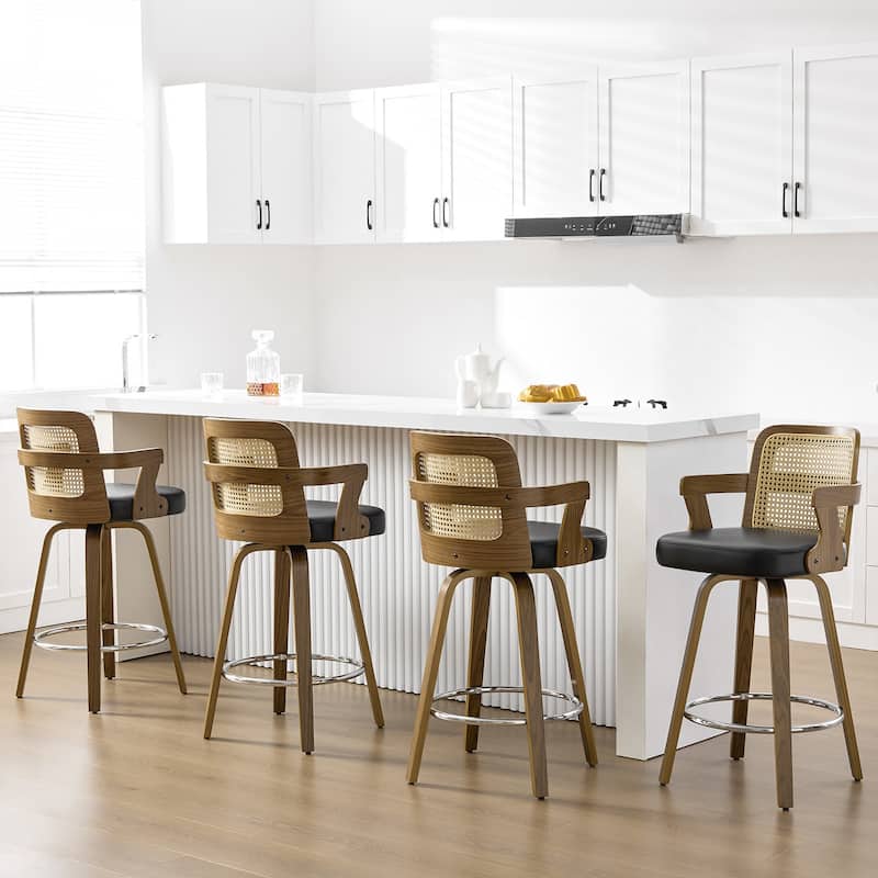Upholstered Swivel Barstool with Arms and Bentwood Legs - 40.8"H x 18.9"W x 19.5"D/19.3"D