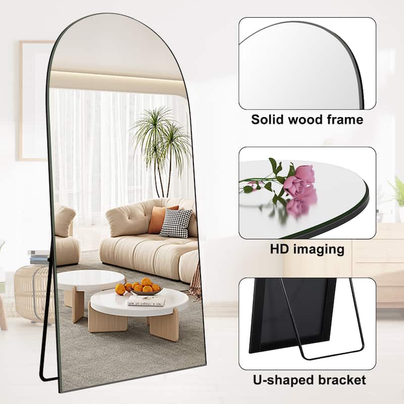 Modern Arched Full-Length Wood Floor Standing Mirror