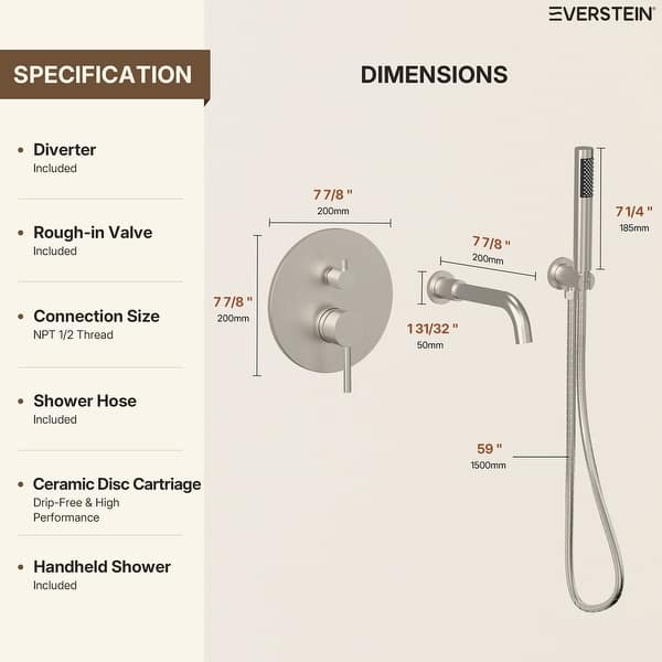 dimension image slide 0 of 2, Wall Mounted Tub Faucet with Hand Shower Tub Filler Faucet Set