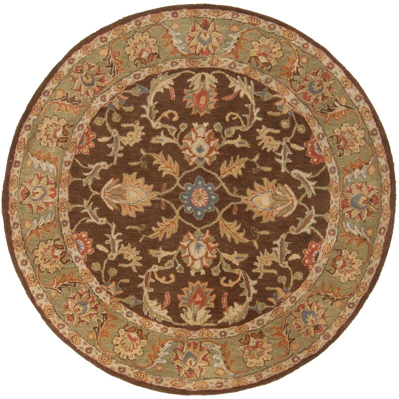 Artistic Weavers Coliseum Hand Tufted Traditional Border Wool Area Rug - 6' Round - Brown/Camel