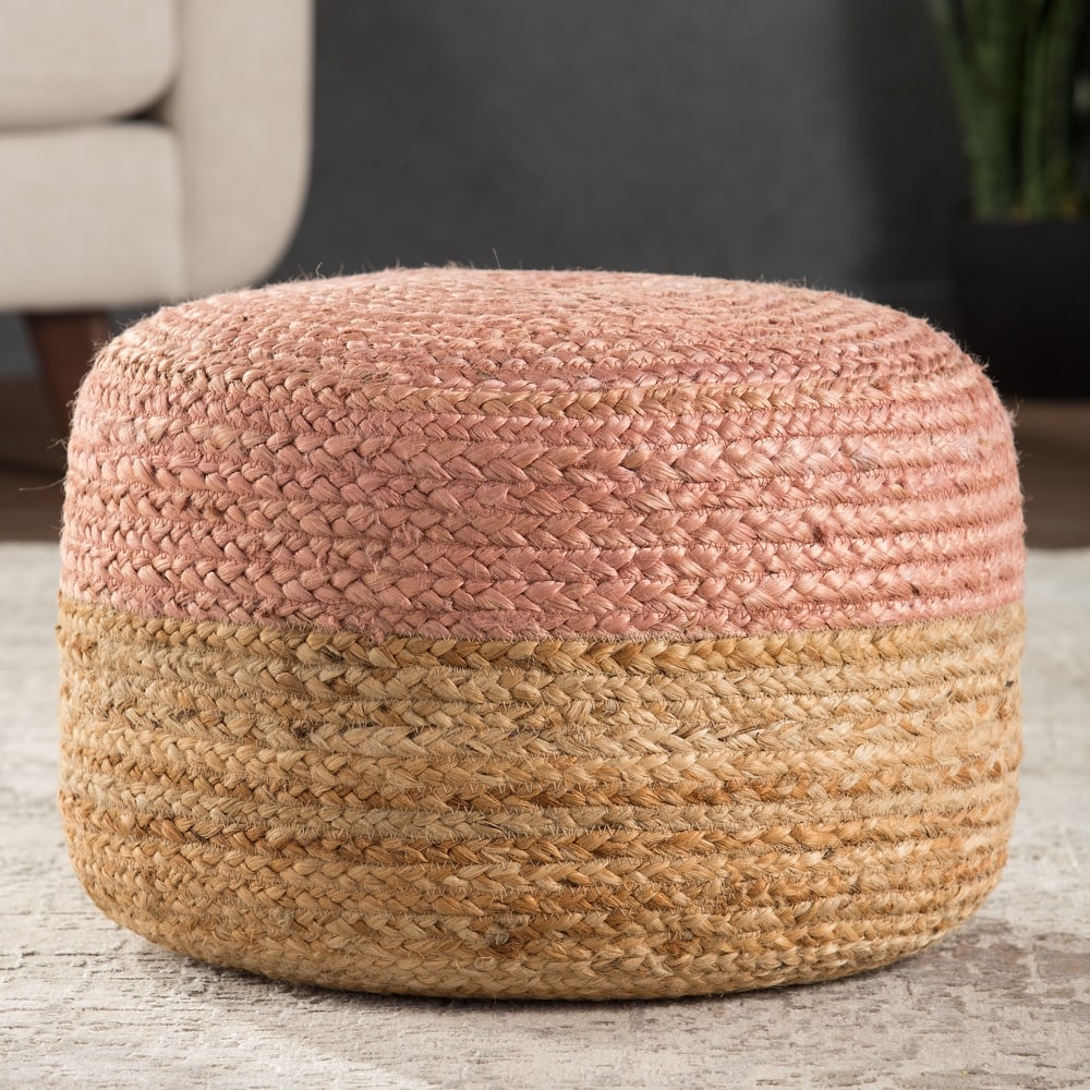 Juniper Home Saba Round Jute Pouf Ottoman/Foot Stool