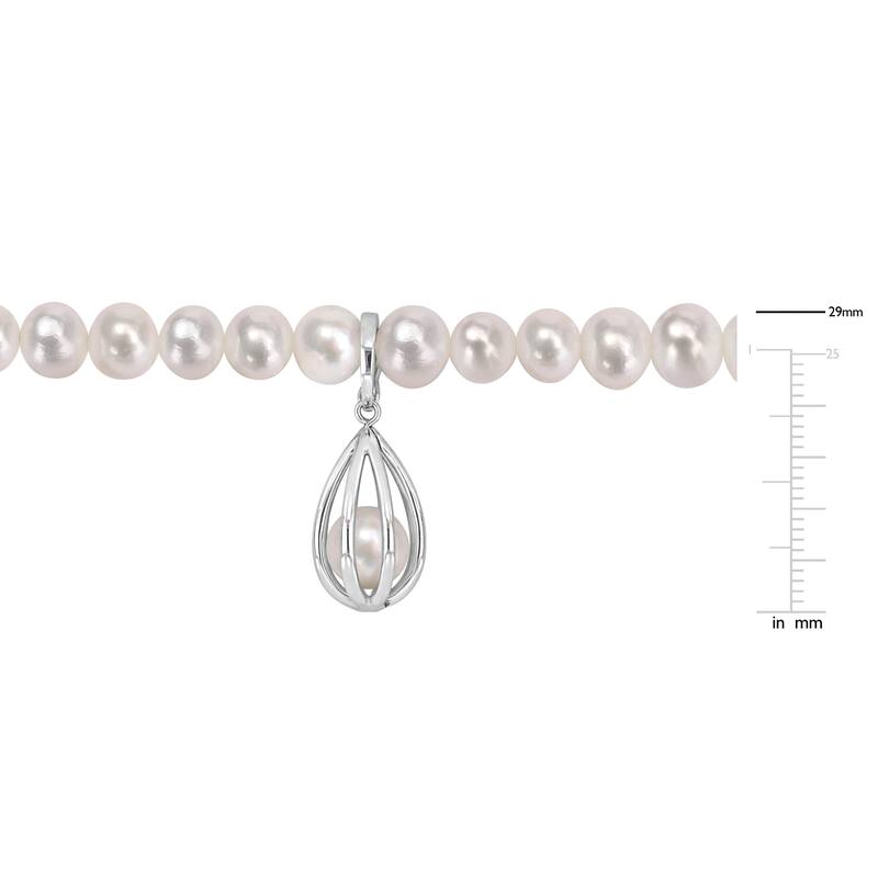 Miadora Cultured Freshwater Pearl Charm Bracelet Sterling Silver