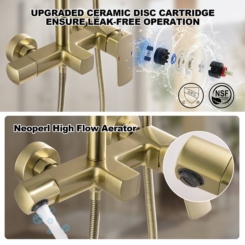 47"H Solid Brass Wall-Mounted Exposed Shower System with Tub Spout (Valve Included)