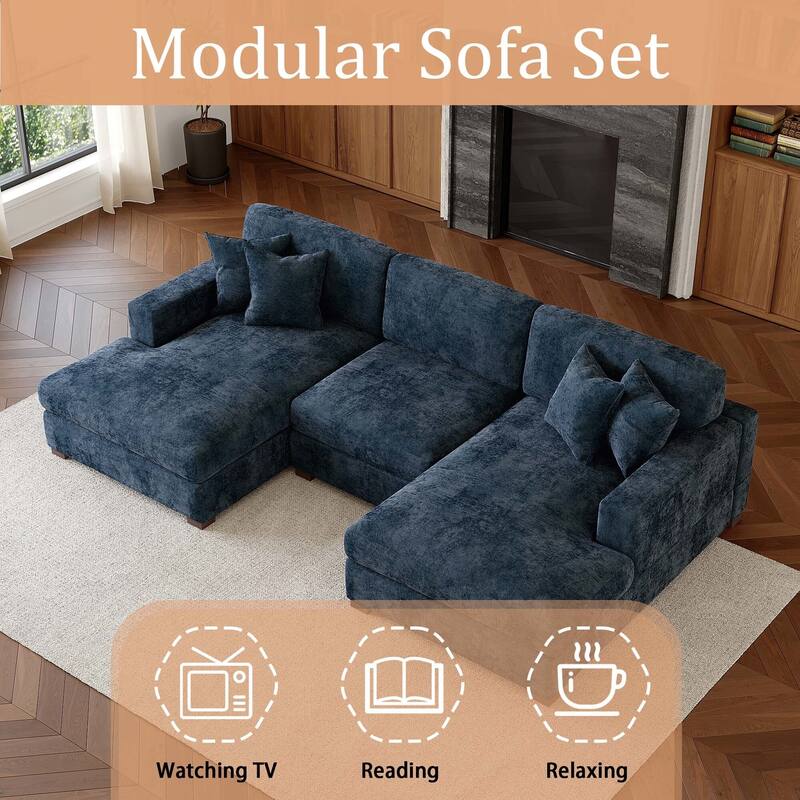 Oversized Chenille Modular Sectional Sofa With Deep Seat