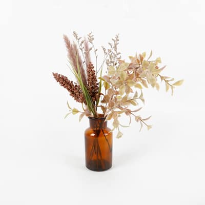 13.8"H Fall Floral Arrangement in Glass Vase