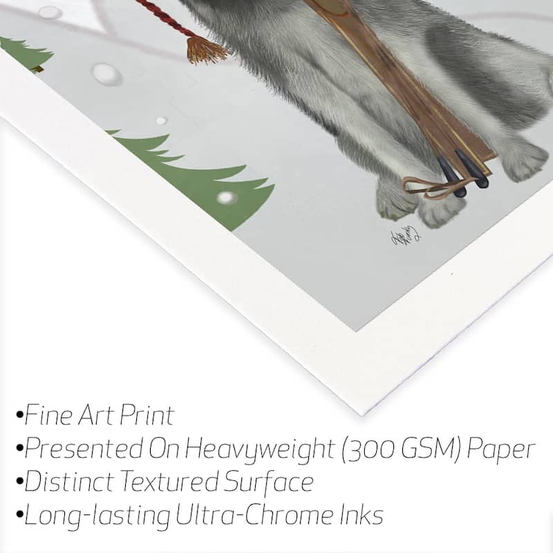 Husky Skiing Fine Art Paper Print by Fab Funky - Multi