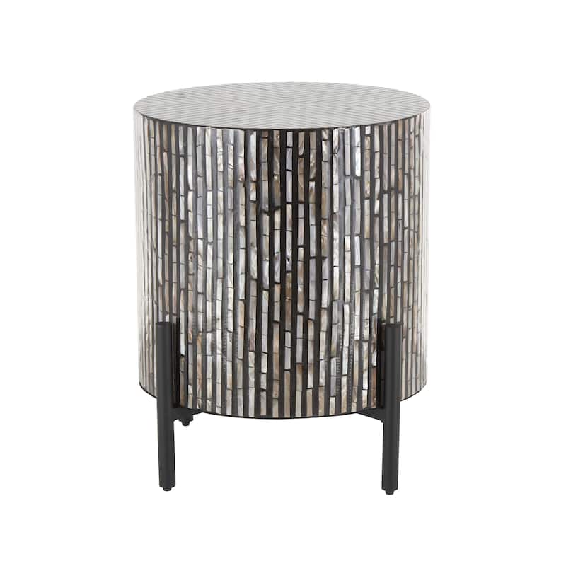 Mother of Pearl Shell Geometric Handmade Mosaic Inlay Accent Table with Black Metal Legs - Multi Colored - Roche River Decor