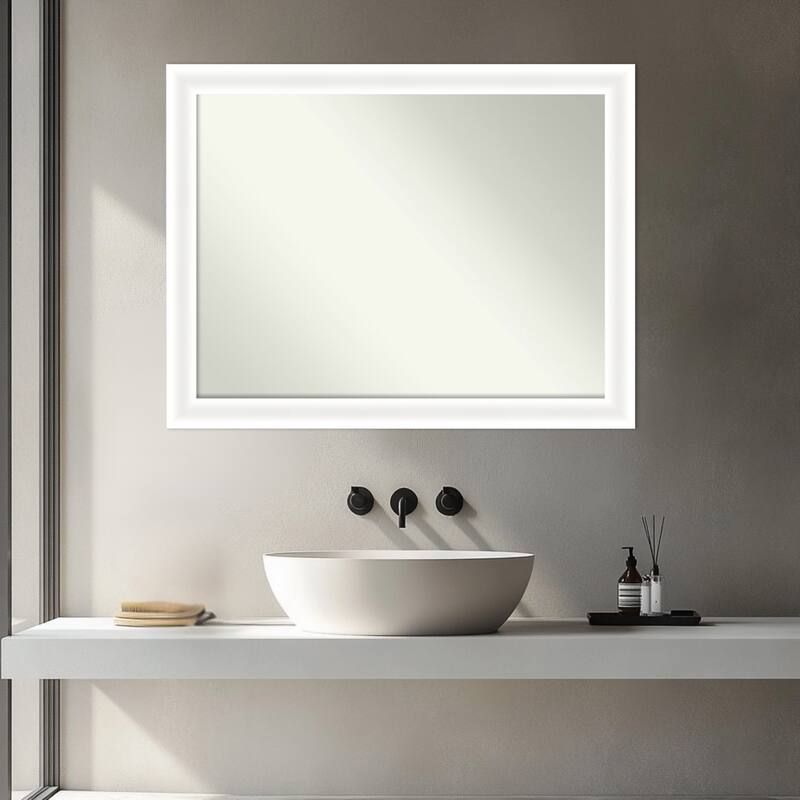 Oliver Narrow Non-Beveled Wood Framed Bathroom Vanity Wall Mirror