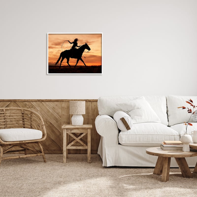 Stupell Cowgirl Sunset Silhouette Southwestern Horse Field Landscape Framed Wall Art