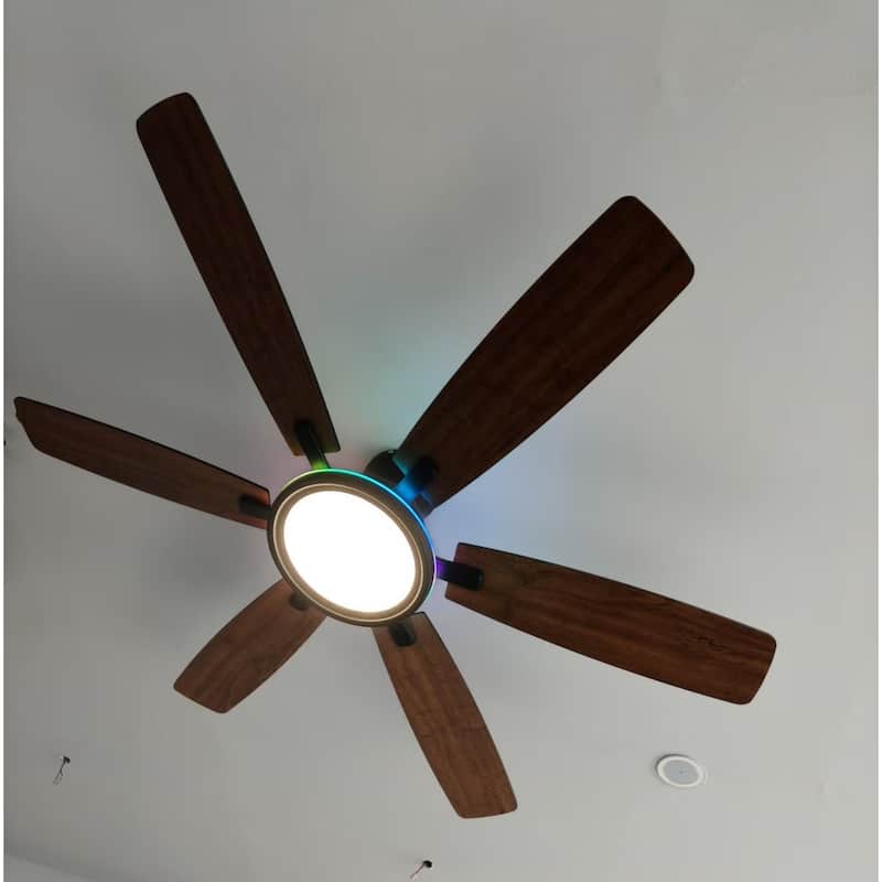 52 Inches RGB Flush Mount Ceiling Fan with Light,Reversible DC Motor for Bedroom Living Room Patio - 52 Inches