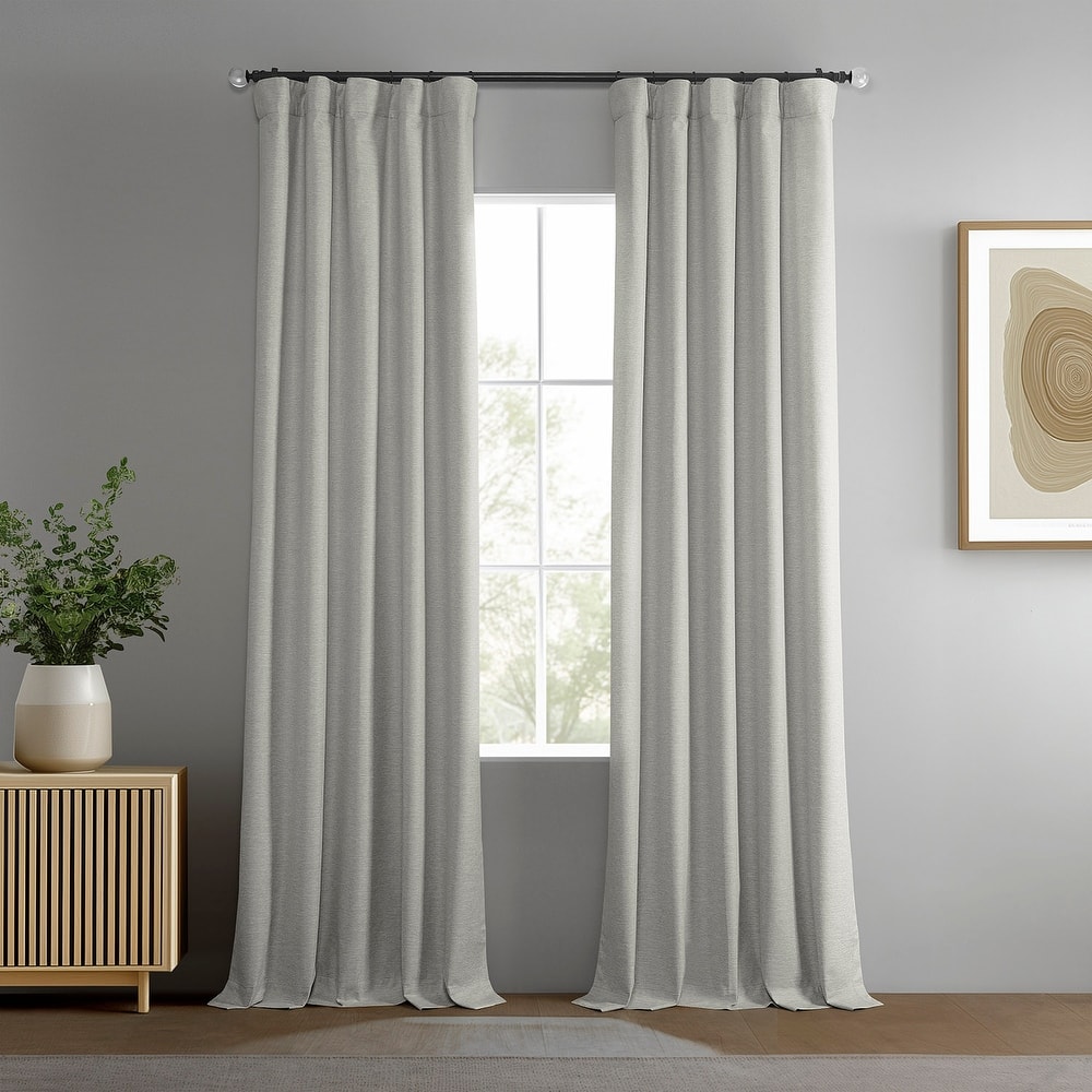 Exclusive Fabrics Boho Chic Faux Linen Blackout Curtains for Bedroom & Living Room Curtains Pair - 2 Panel Drapes