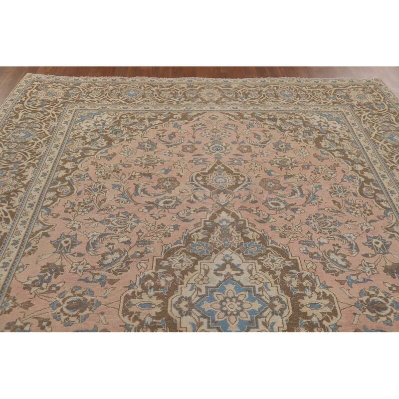 Traditional Kashan Persian Area Rug Handmade Vintage Wool Carpet - 7'11" x 10'10"