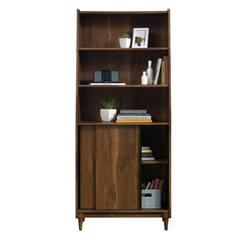 Engineered Wood Mid-Century Modern Wide Bookcase with Storage, Brown - 29.92"W x 15.59"D x 70.39"H