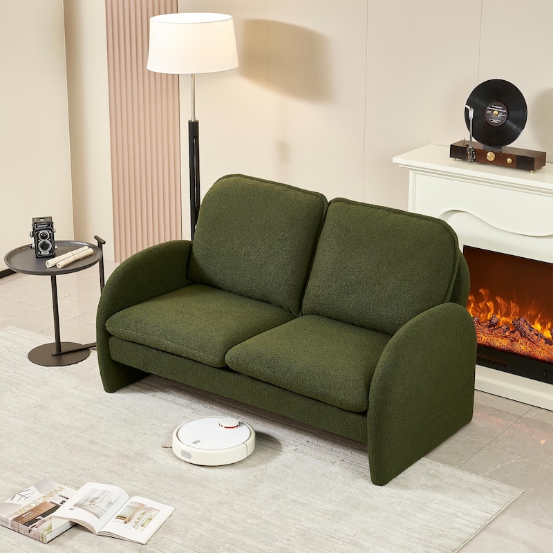 Loveseat Sofa Small Couch for Living Room,Sherpa Fabric Upholstered Loveseat Sofa Couch,Small Loveseat Sofa