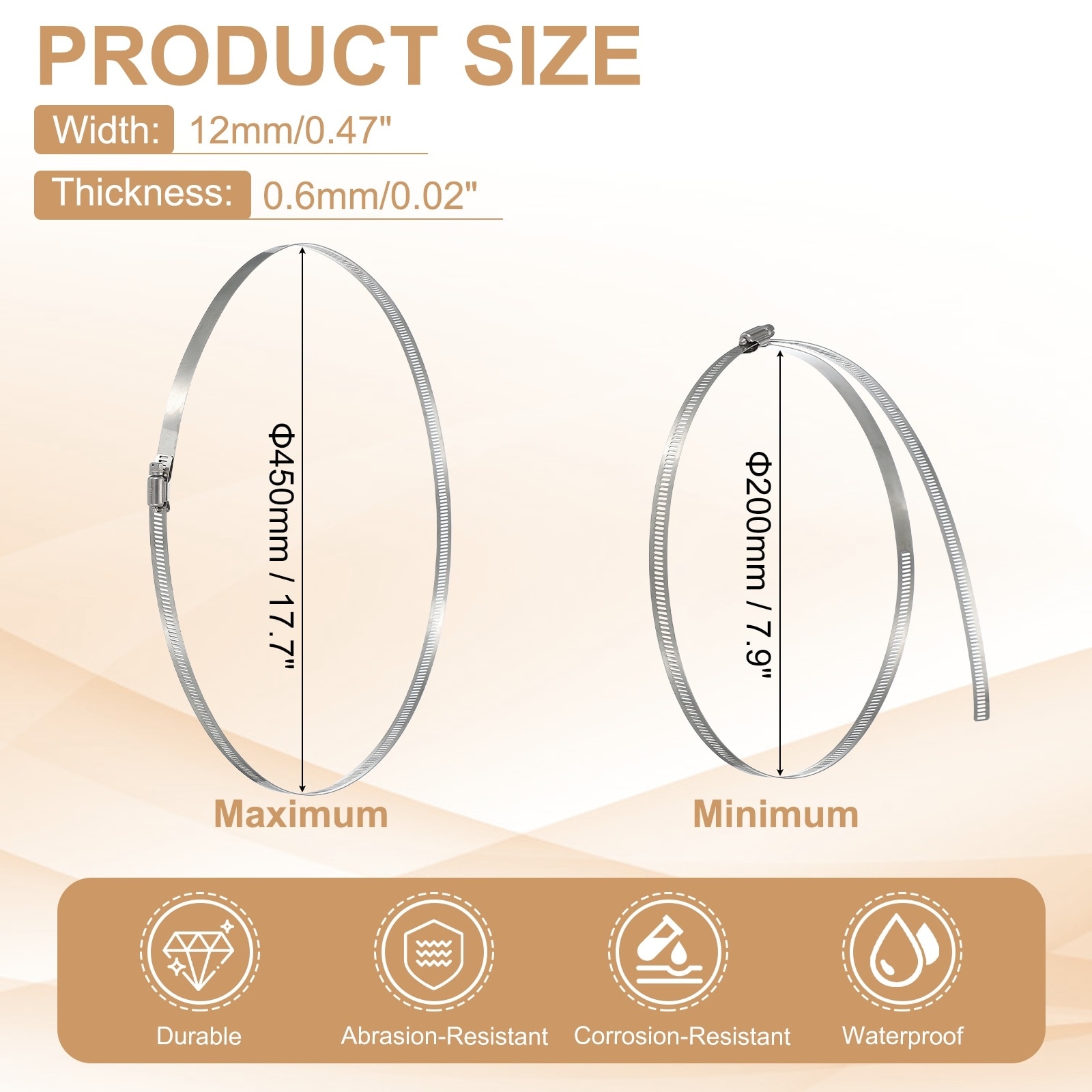 Hose Clamps, Adjustable Worm Gear Hose Clamp for Plumbing Automotive Hose - Silver