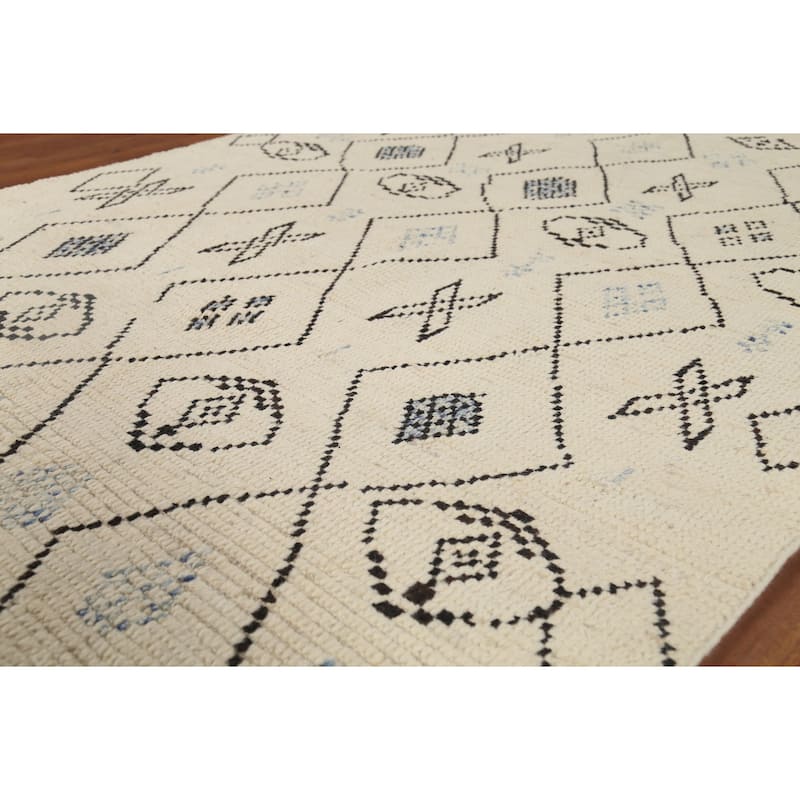 All-Over Design Ivory Moroccan Area Rug Handmade Oriental Wool Carpet - 5'2"x 8'8"
