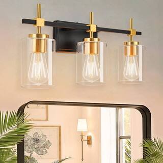 Jasper Black & Gold Clear Glass 3-Light Bathroom Vanity Light