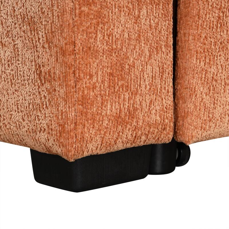 120.5" Chenille L-Shaped Convertible Sofa Bed with Pull-Out Bed, Storage Ottoman & Cup Holders