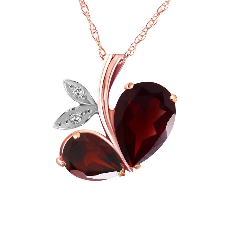 5.06 Carat 14K Solid Gold Modern Heart Necklace w/ Diamond & Garnets - 20 Inch - Rose