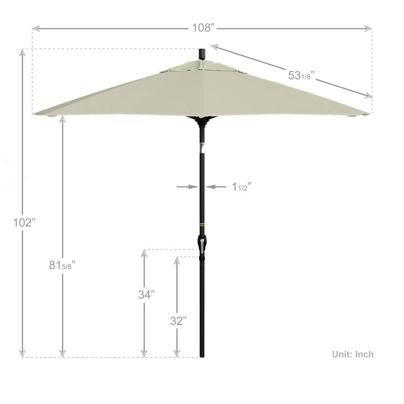 California Umbrella 9' Rd. Aluminum Patio Umbrella, Crank Lift with Push Button Tilt, Black Finish, Pacifica Fabric