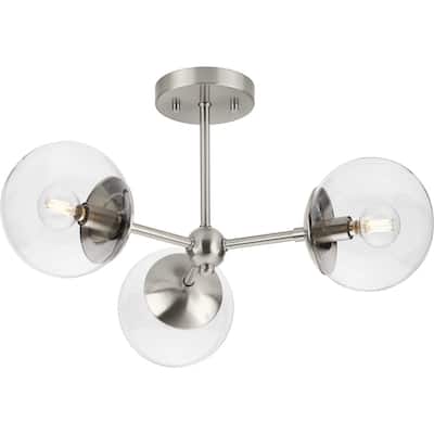 Atwell Collection Three-Light Brushed Nickel Mid-Century Modern Semi-Flush Mount - 22 in x 22 in x 10.62 in