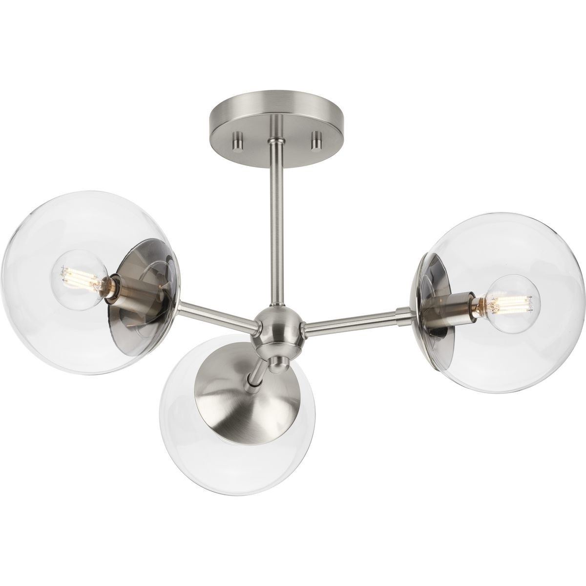 Progress Lighting Atwell Collection Three-Light Brushed Nickel Mid-Century Modern Semi-Flush Mount - 22 in x 22 in x 10.62 in