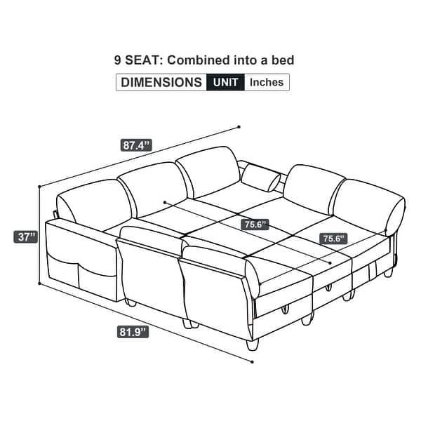 9Seater Modular Sofa Sets, Convertible Sleeper Couch w/Storage Seats