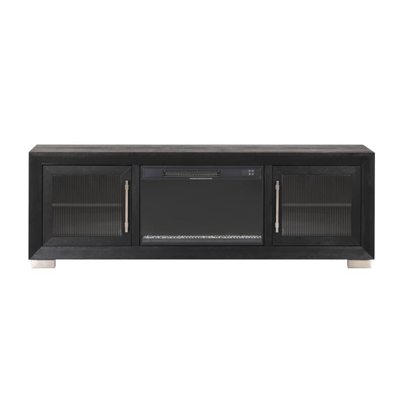 Furniture of America Alaric Modern Black Solid Wood 2-Piece Bedroom Set with 72-inch Fireplace TV Stand