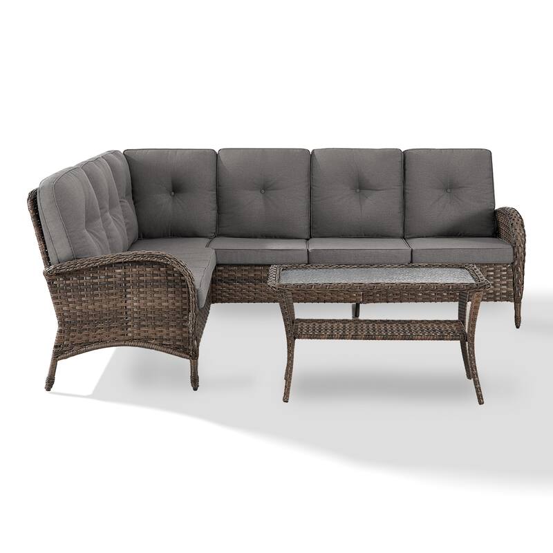 Gymojoy L-Shaped Outdoor Sectional Sofa Set, PE Wicker Couch with Water-Resistant Olefin Cushions