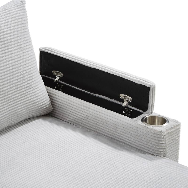 Roomfitters Convertible Sofa Bed 109.5" U-Shaped Sectional Upholstered Sofa with Storage Chaise, Cup Holders and USB Ports