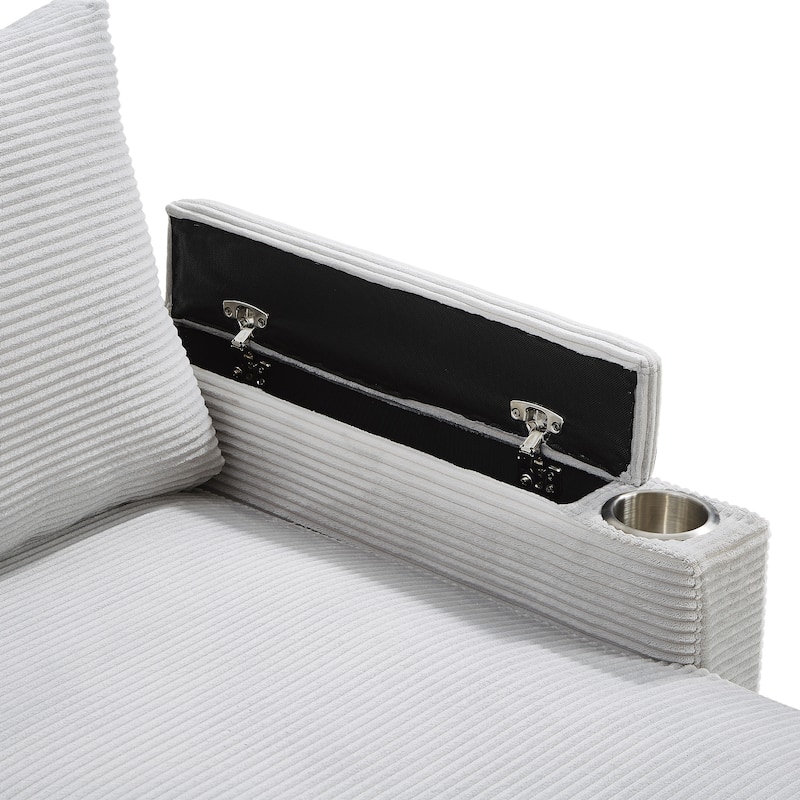 U-Shaped Sectional Sofa Convertible Sleeper Sofa with Dual Storage Chaise Lounges, Cup Holders, USB, Storage Boxes and Pockets