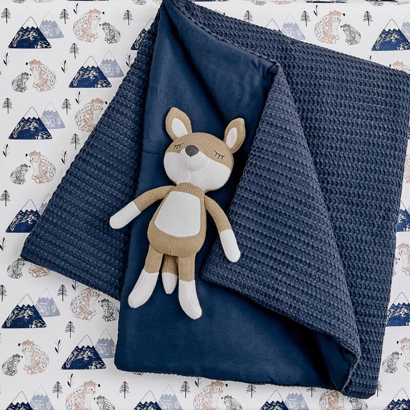 Mills Waffle Navy 4pc Baby Crib Bedding Set - Levtex Baby