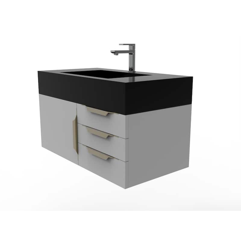 Nile 36" Wall Mounted Bathroom Vanity Set w/ Black Top