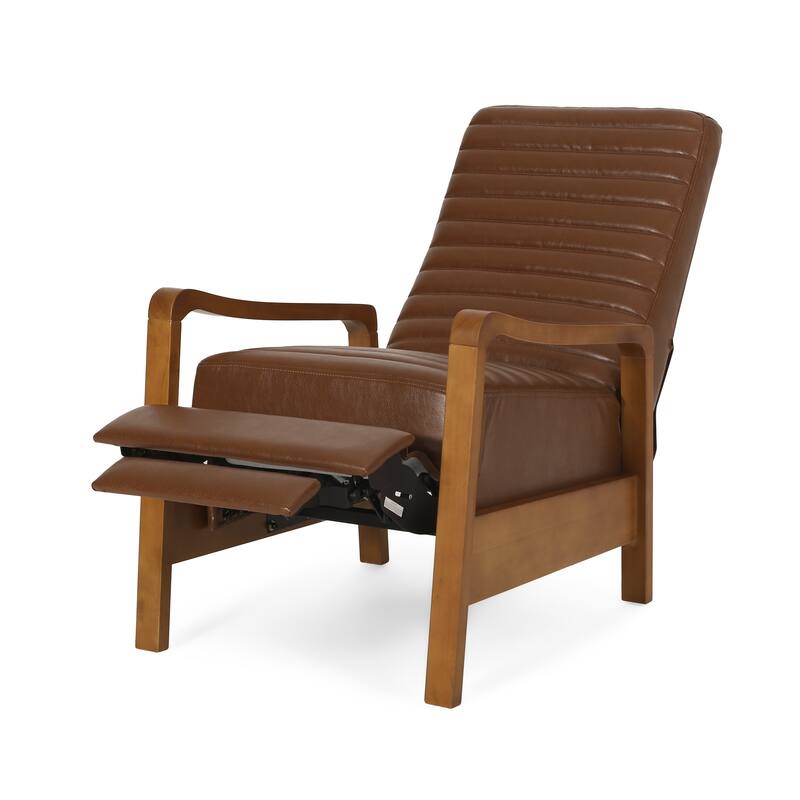 Small Wood Frame Recliner Club Chair with Retractable Footrest Living Room Lounge Armchair Upholstered Reading Chair for Bedroom