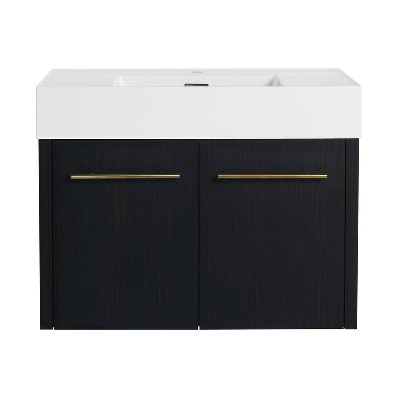 30" Floating Bathroom Vanity with Resin Sink, Soft-Closing Hinges, Ample Storage, and Black Chestnut Finish
